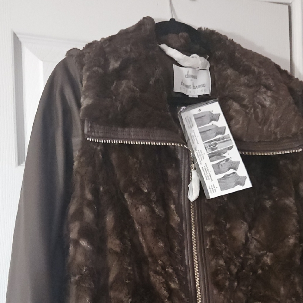 Dennis Basso Brown Faux Leather Fur Jacket/Vest - Women -XL - Picture 3 of 11